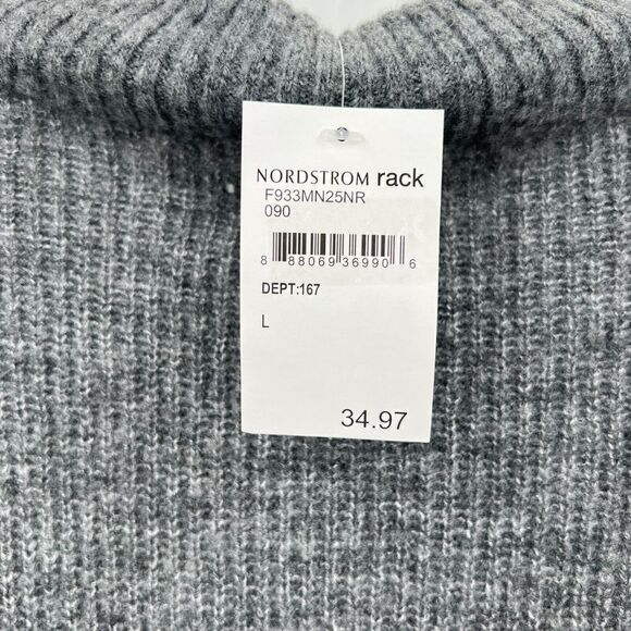 John & Jenn Varsity Stripe Gray Pink Mock Neck Pullover Sweater Top Large NEW - Picture 9 of 11